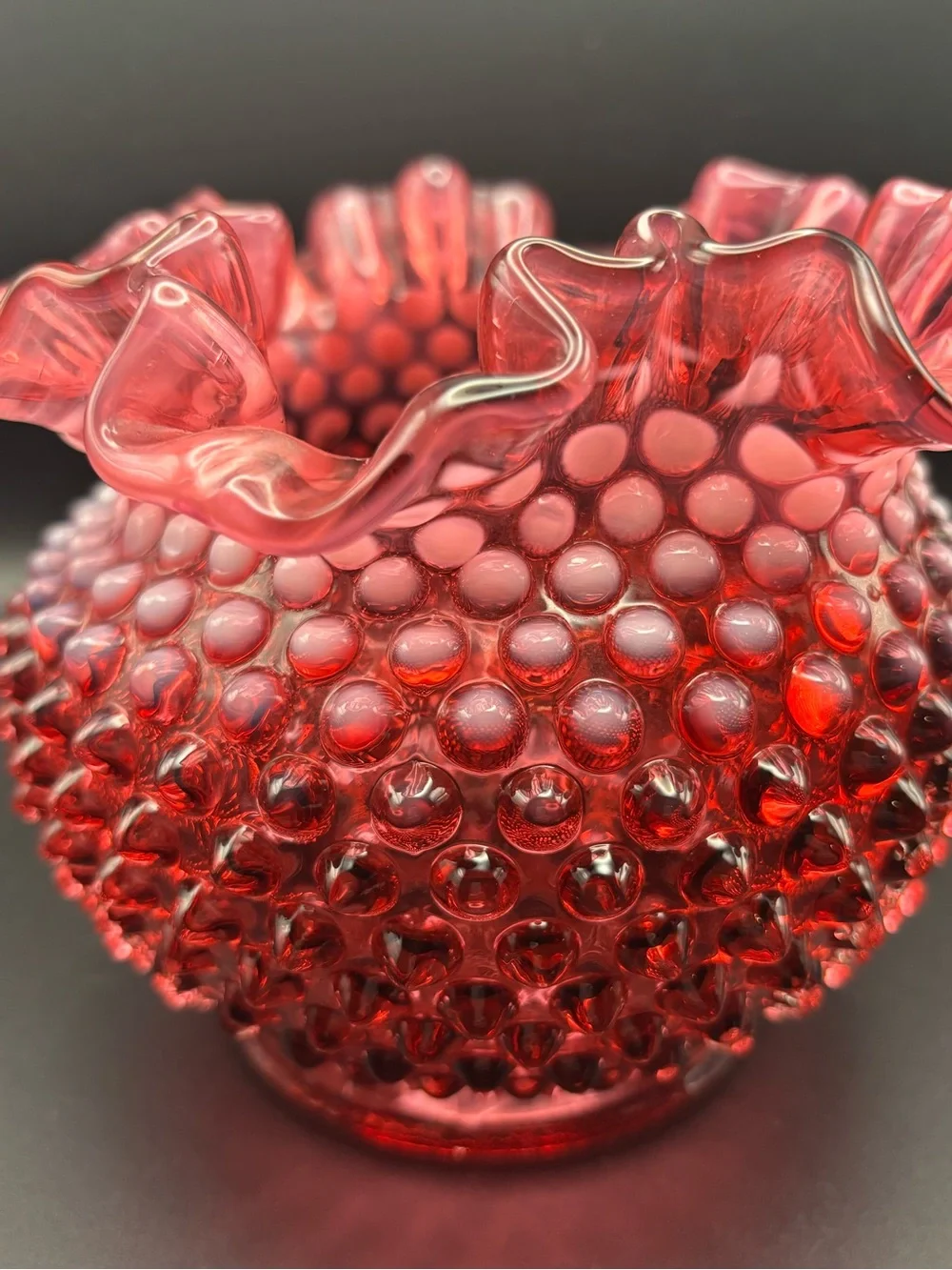 Venton Hobnail Ruffled Cranberry Glass Vase